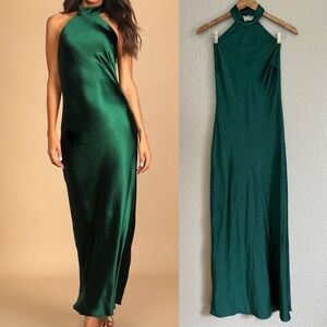 Love in Your Life Emerald Green Satin Halter Maxi Dress